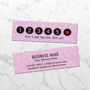 Loyalty Card   Modern Pink Glitter 6 Punch