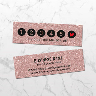 Loyalty Card   Modern Rose Gold Glitter 6 Punch