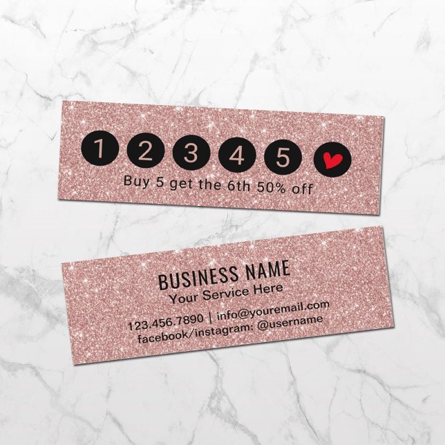 Loyalty Card | Modern Rose Gold Glitter 6 Punch (Creator Uploaded)
