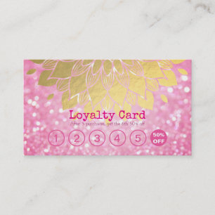 Loyalty Card Pink Glitter Gold Floral Makeup Hair