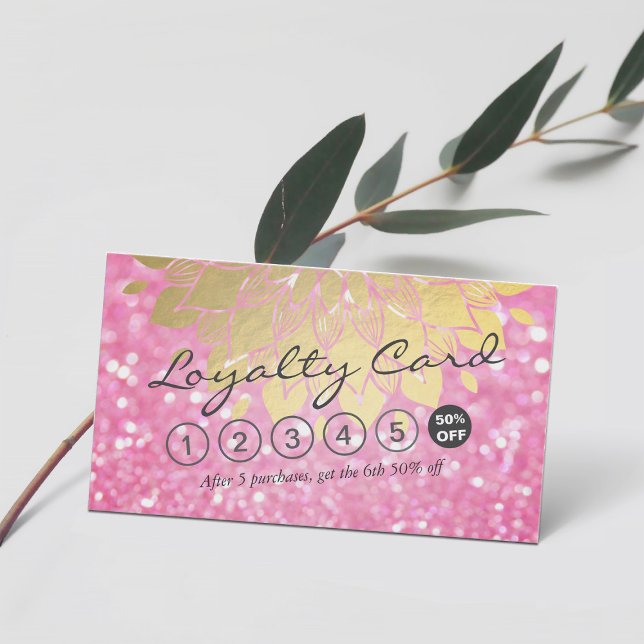 Loyalty Card Pink Glitter Gold Floral Makeup Hair (Creator Uploaded)
