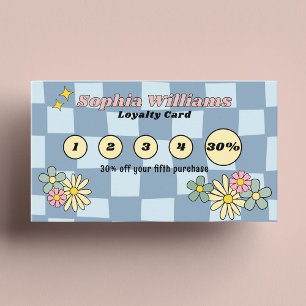 Loyalty Card Retro blue Checker Business Discount