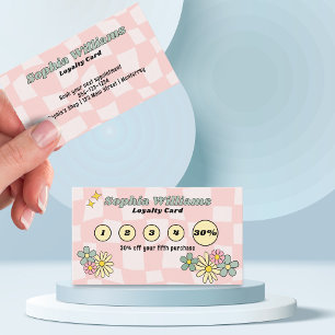Loyalty Card Retro Pink Chequered Business Marketi