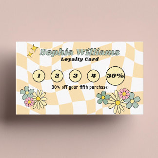 Loyalty Card Retro Yellow Checks Business Discount
