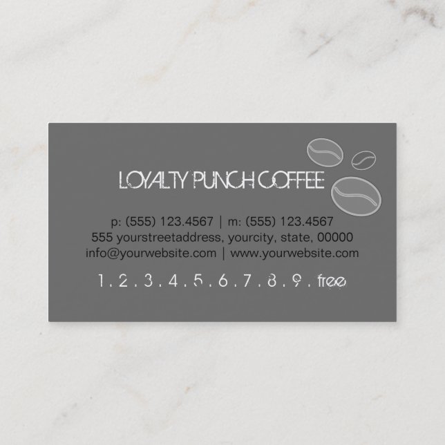 Loyalty Coffee Punch Modern Dim Grey Background Card (Back)