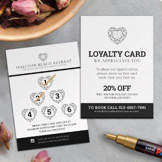 Loyalty love promotion 7th visit 20% black white business card