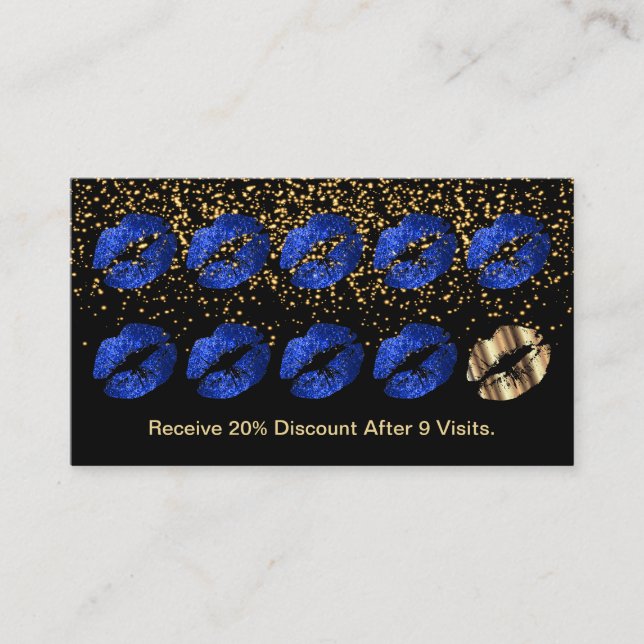 Loyalty Punch Card - Blue Glitter and Gold (Front)