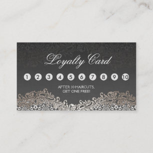 Loyalty Punch Card - Elegant Vintage Silver Damask