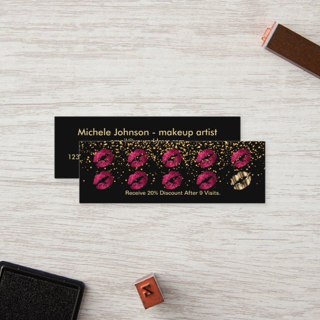 Loyalty Punch Card - Hot Pink Glitter and Gold 3 (Front/Back In Situ)