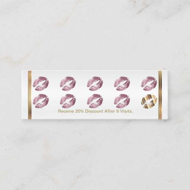 Loyalty Punch Card - Pink Rose Glitter Lips (Front)