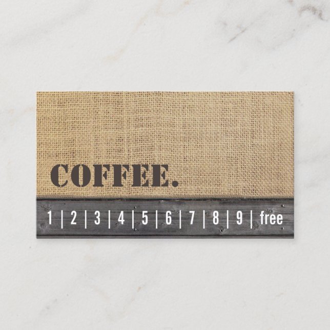 Loyalty Punch Card | Rustic Burlap & Wood Coffee (Front)