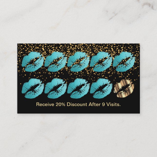 Loyalty Punch Card - Teal Blue Glitter (Front)