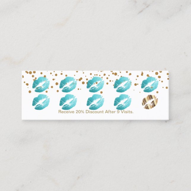 Loyalty Punch Card - Teal Glitter on White (Front)