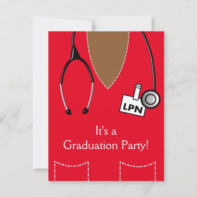 LPN Black Nurse Graduation Invitation Scrub RED (Front)