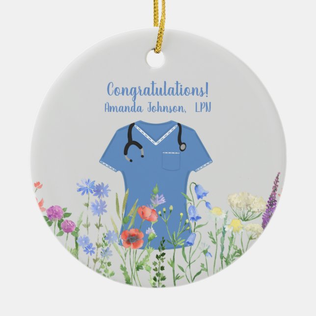 LPN Blue Scrubs Ceramic Tree Decoration (Front)