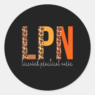 Lpn Licensed Practical Nurse Leopard Fall Autumn L Classic Round Sticker