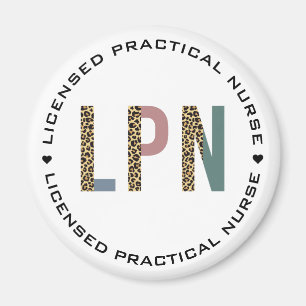 LPN Licensed Practical Nurse Leopard Typography Magnet