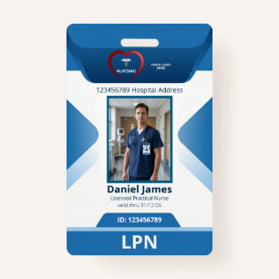 LPN Licensed Practical Nurse Photo Hospital Logo  ID Badge