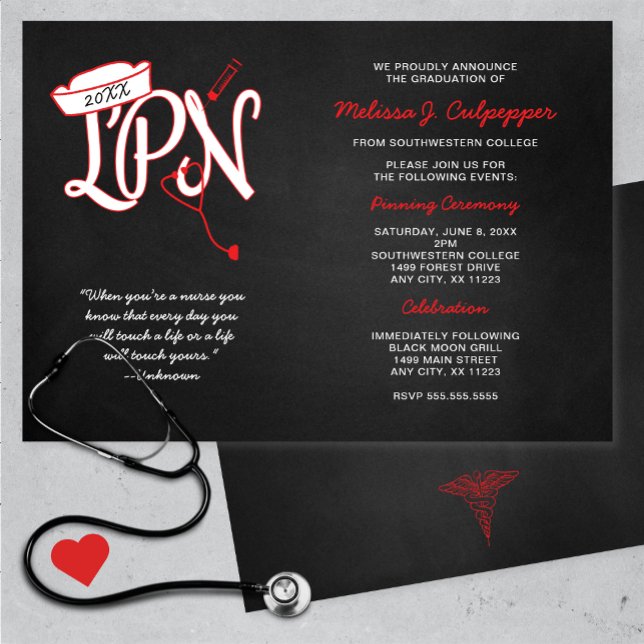 LPN pinning ceremony celebration graduation red Invitation (Creator Uploaded)