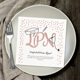 LPN Rose Gold confetti graduation party decor Napkin