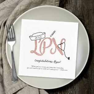 LPN Rose Gold Glitter nurse graduation party decor Napkin