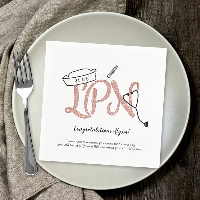 LPN Rose Gold Glitter nurse graduation party decor Napkin (Creator Uploaded)