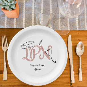 LPN Rose Gold Nurse graduation party decor Paper Plate