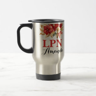LPN Watercolor Red Christmas Greenery Graduation Travel Mug