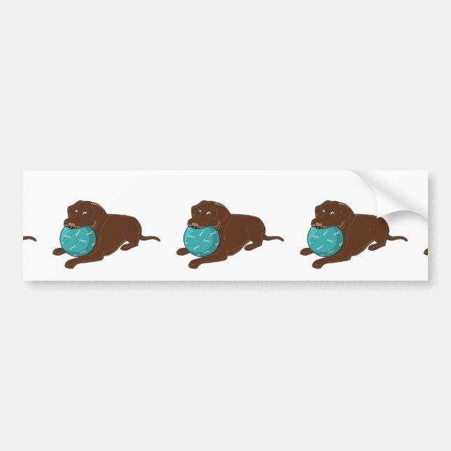 LR chocolate lab chewing ball cartoon Bumper Sticker (Front)