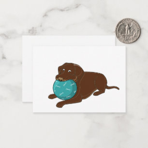 LR chocolate lab chewing ball cartoon Card
