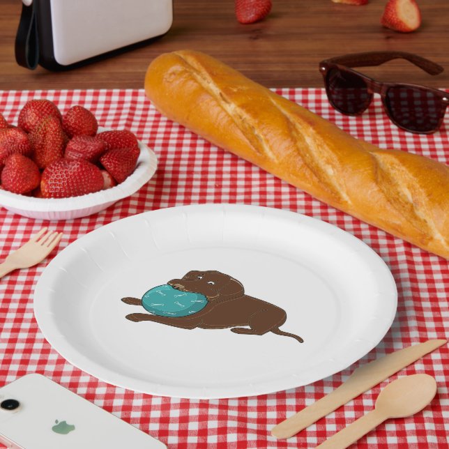LR chocolate lab chewing ball cartoon Paper Plate (Picnic)