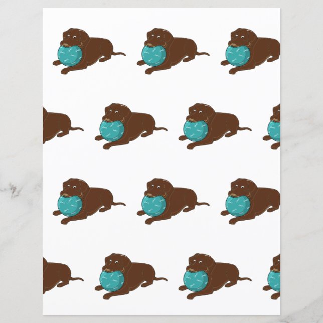 LR chocolate lab chewing ball cartoon scrapbook (Front)