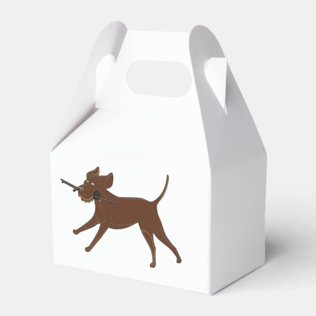 LR chocolate lab with stick Favour Box (Front Side)