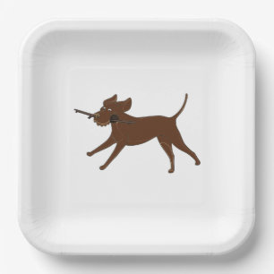 LR chocolate lab with stick Paper Plate