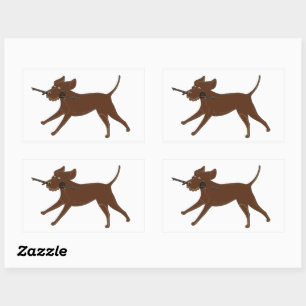LR chocolate lab with stick Rectangular Sticker