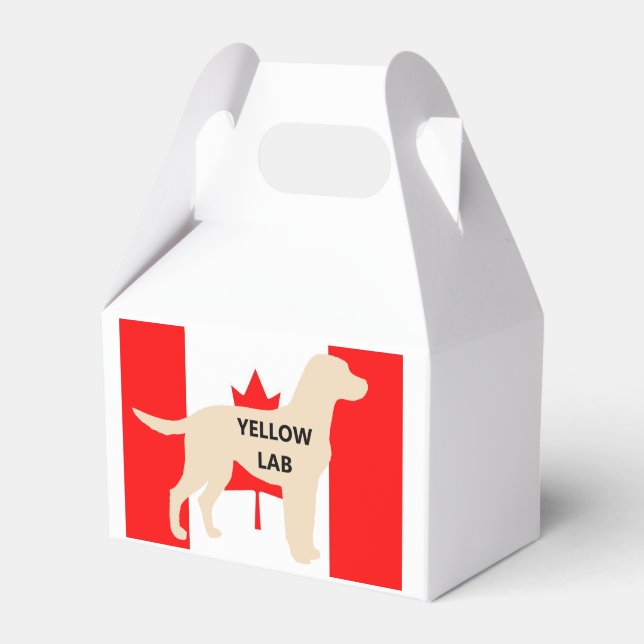 LR yellow lab name silhouette on flg Favour Box (Front Side)