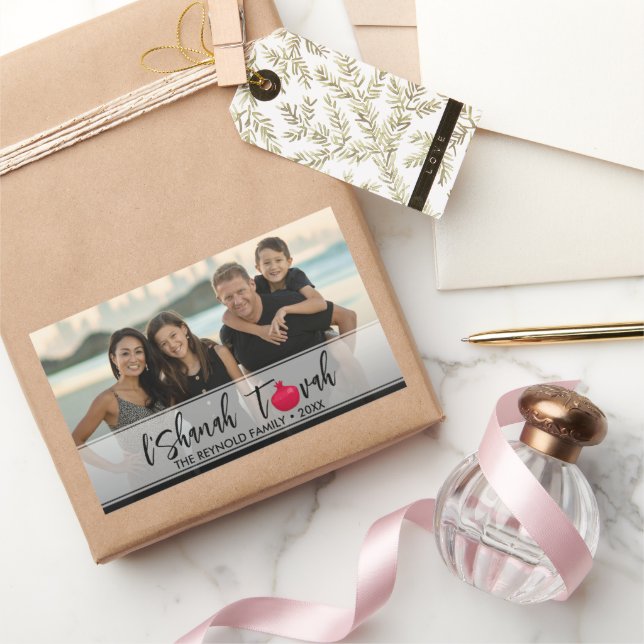 L'Shanah Tovah Pomegranate Elegant Script Photo Rectangular Sticker (Gifting)