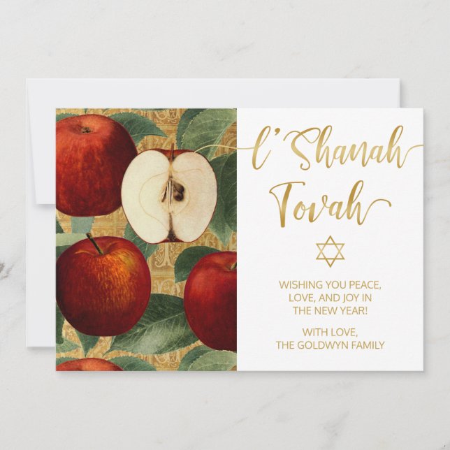 L'Shanah Tovah Rosh Hashanah Jewish Apples White Holiday Card (Front)