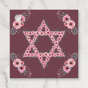 L'Shanah Tovah Star of David Pink Flower Favour Tags