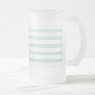 Lt. Blue and White Horizontal Stripe Frosted Glass Beer Mug