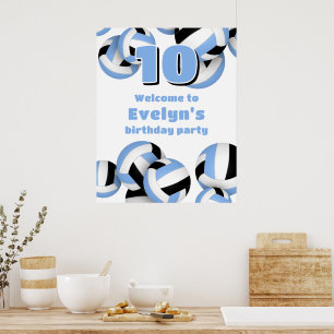lt blue black volleyballs birthday party welcome poster