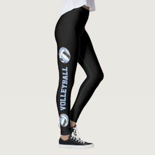 lt blue black volleyballs w text up leg leggings
