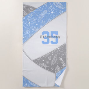 lt blue grey boho floral doodles volleyball beach towel