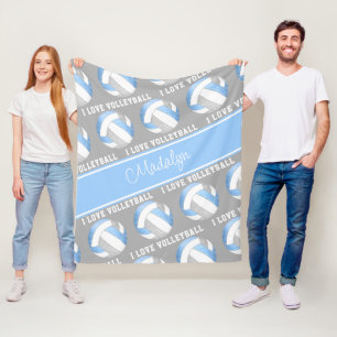 lt blue grey I love volleyball text pattern Fleece Blanket