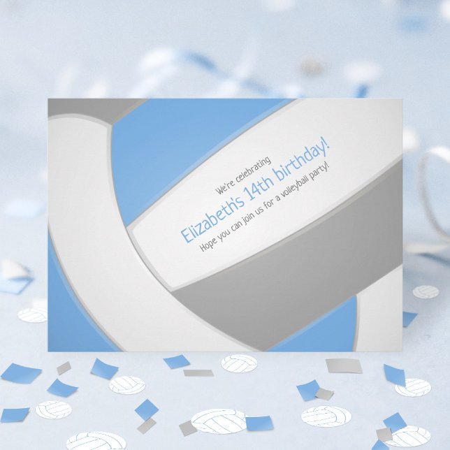 lt blue grey volleyball kids birthday team party  invitation (Creator Uploaded)