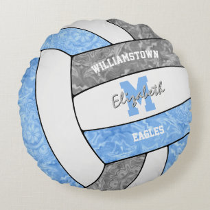 lt blue grey volleyball team colours girls sports round cushion