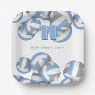 lt blue grey volleyballs kids birthday party paper plate