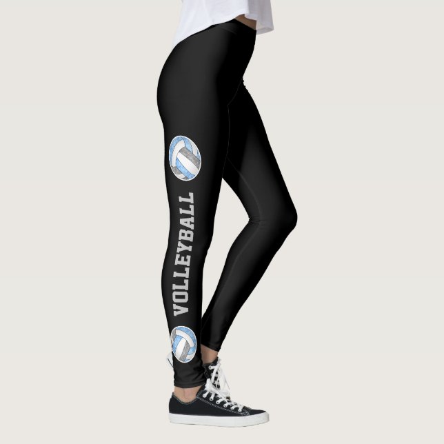 lt blue grey volleyballs w text up leg leggings (Right)