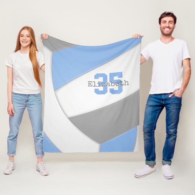 lt blue grey white girls volleyball room decor fleece blanket (In Situ)