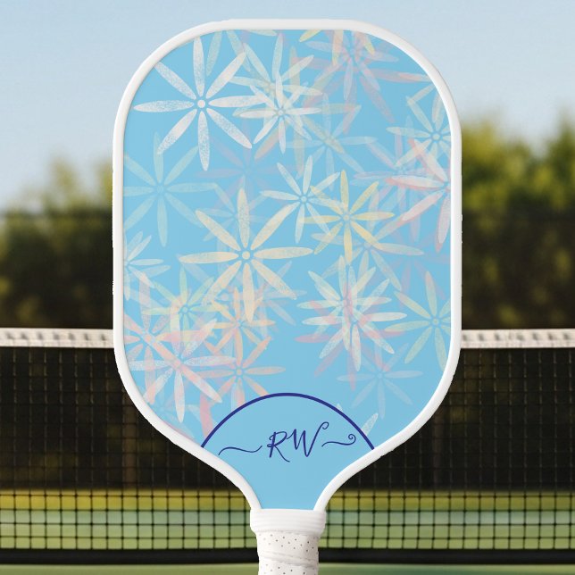Lt Blue Retro flower power Pickleball Paddle (Creator Uploaded)